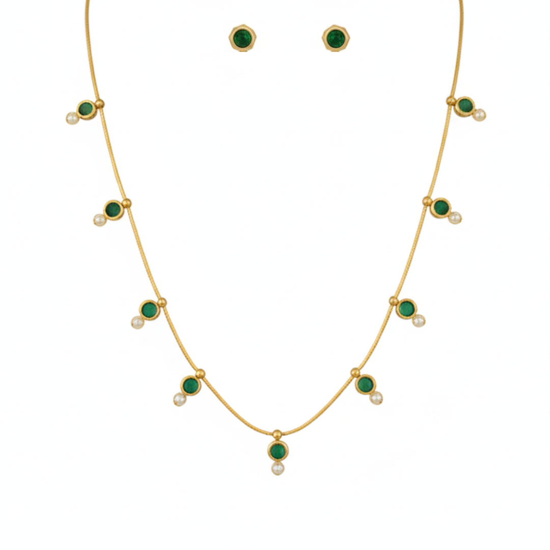 Buy Heart Choice Elegant Green Stone Necklace Set with Matching Stud Earrings  Gold-plated Plated Alloy Necklace