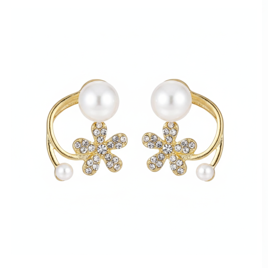 HEART CHOICE Gold Plated Floral Pearl Stud Earring s for Women Alloy Stud Earring