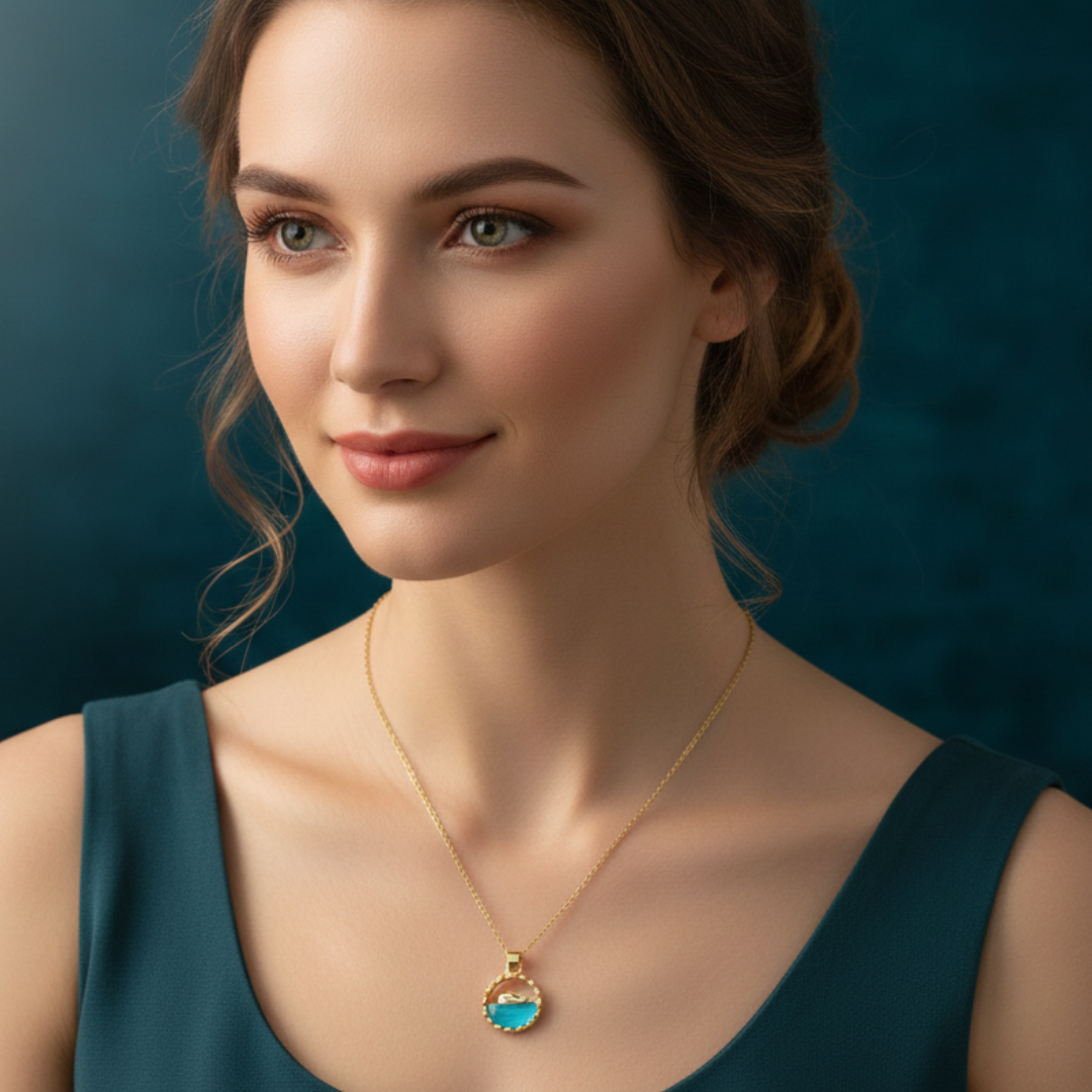 Gold Plated Swan Round Pendant Necklace with Blue Stone for Women Daily Wear Jewellery