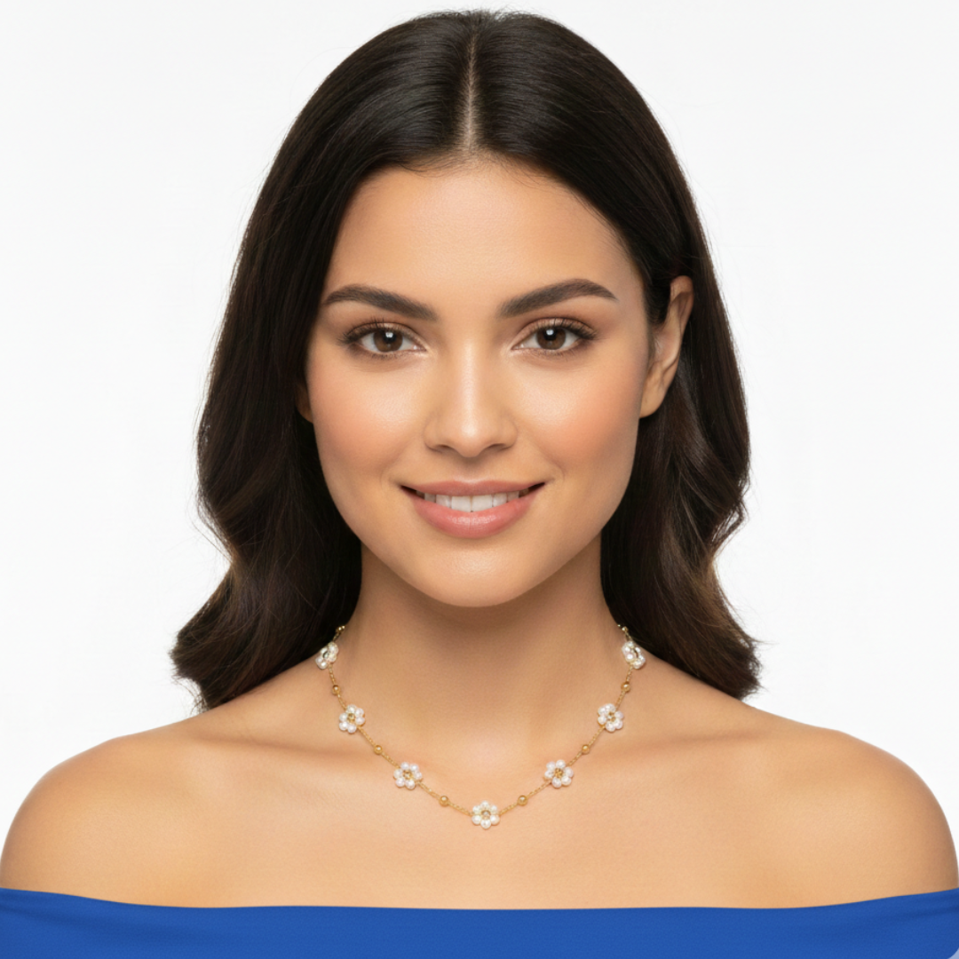 Buy Heart choice  Necklace Gold Plated Pearl Flower Necklace for Women