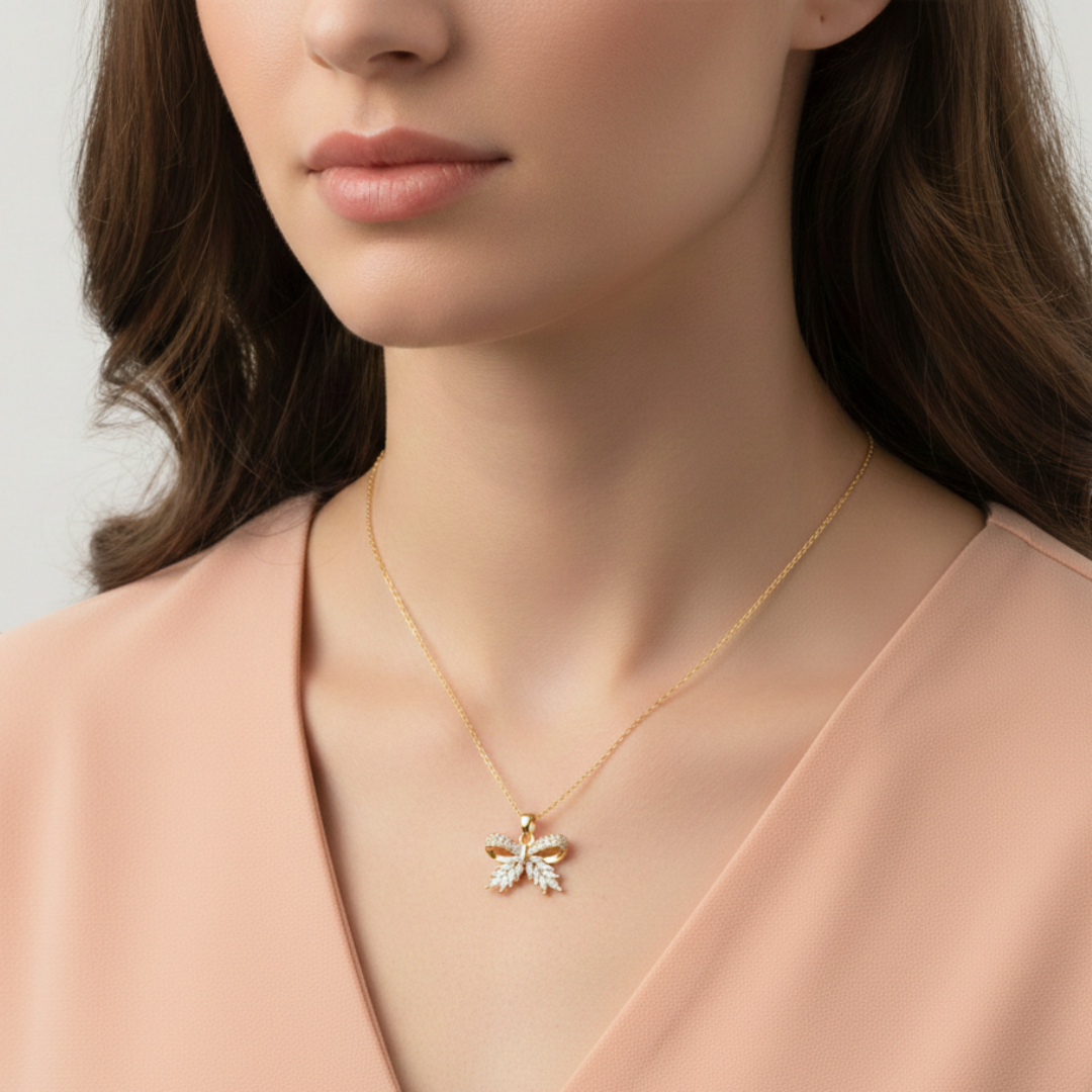 Gold butterfly pendant necklace for women with adjustable chain elegant jewellery