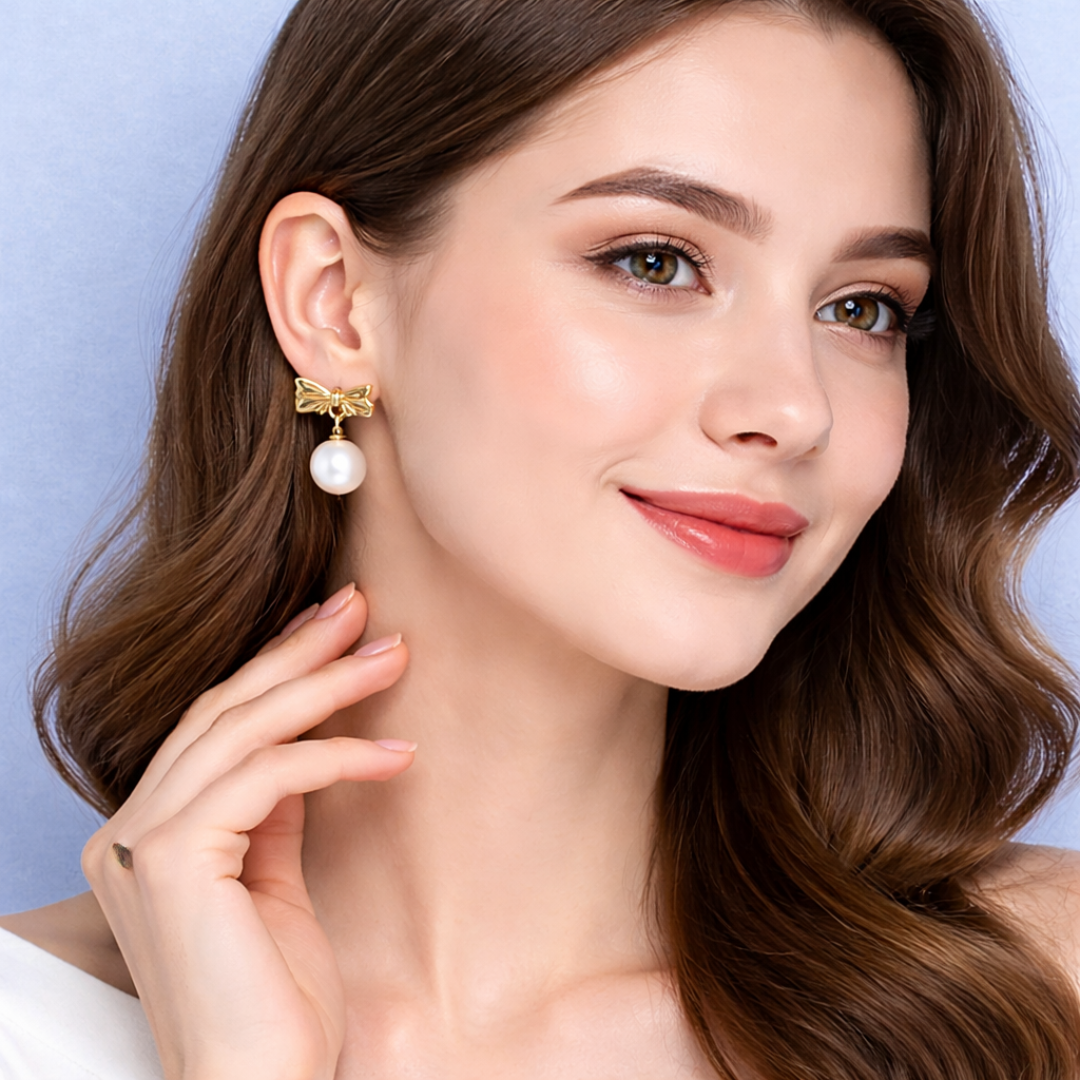 Elegant Design: Features a charming gold bow design with a beautiful pearl drop for a timeless look.