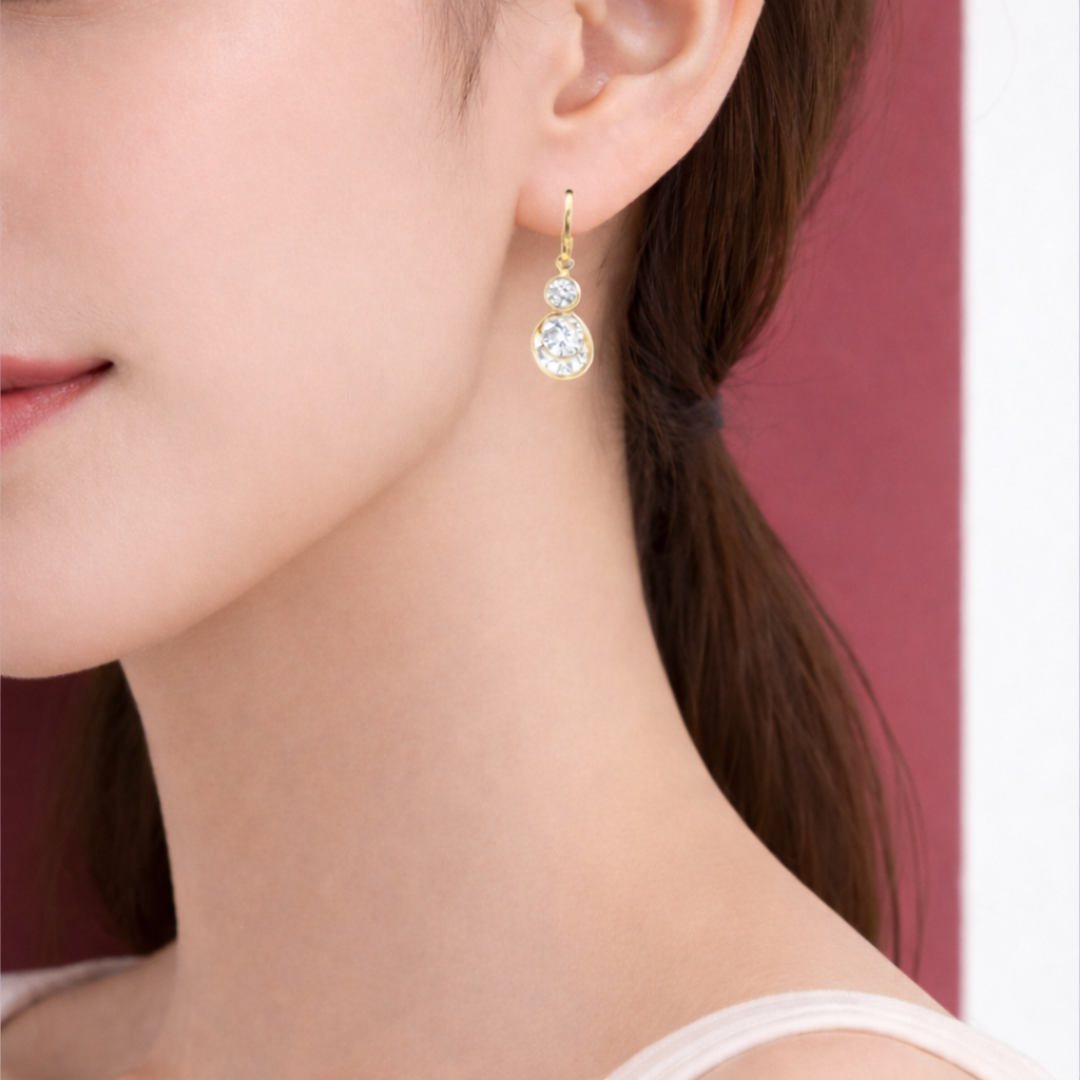 Gold plated earrings combo set with crystal stud hoop and drop earrings for women